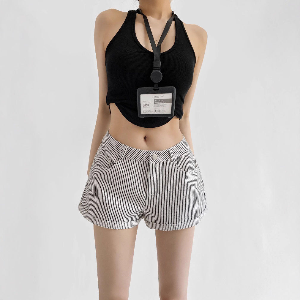 Women's High-Waisted Striped Casual Shorts – Vintage Cotton Blend Straight-Leg Shorts (S–XL)