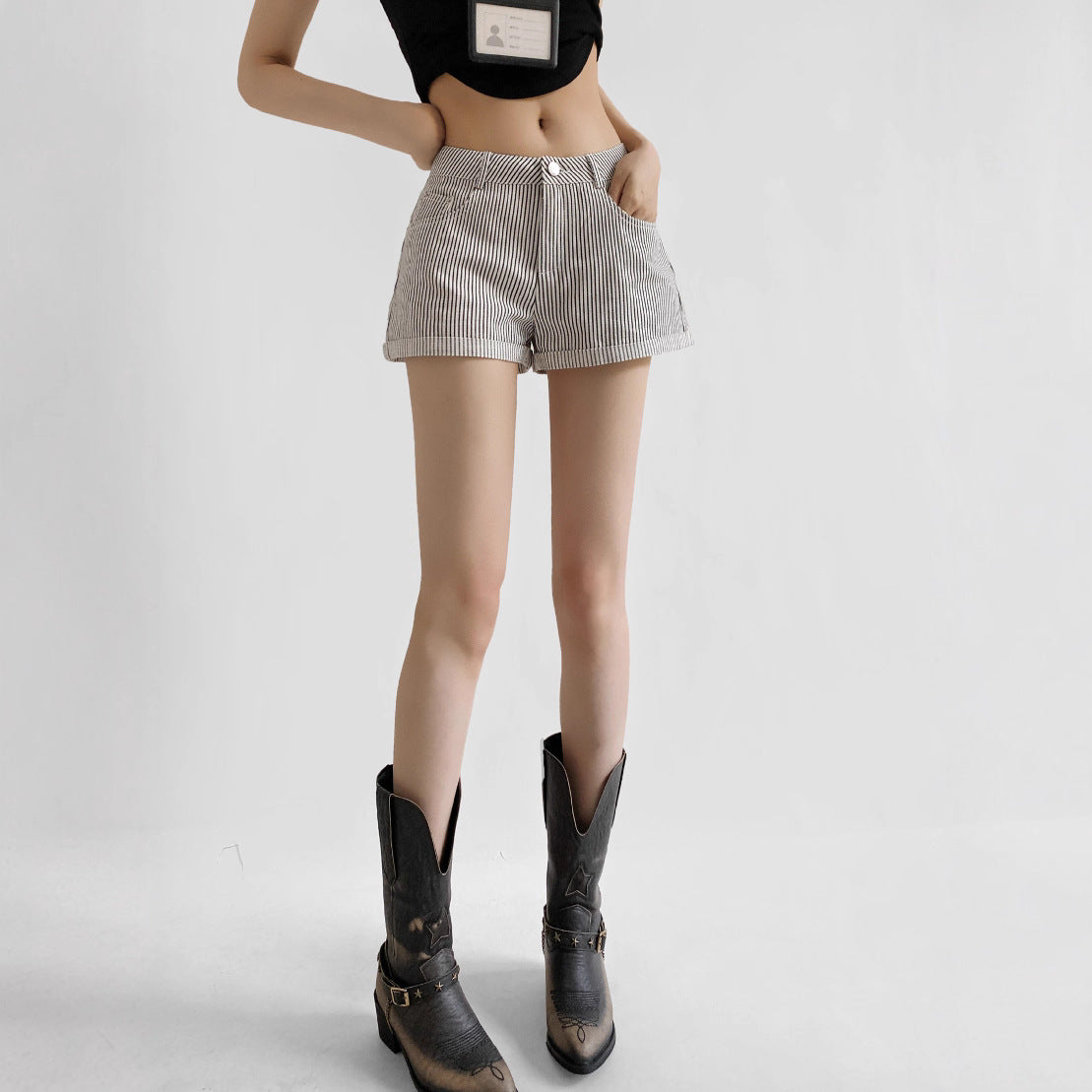 Women's High-Waisted Striped Casual Shorts – Vintage Cotton Blend Straight-Leg Shorts (S–XL)