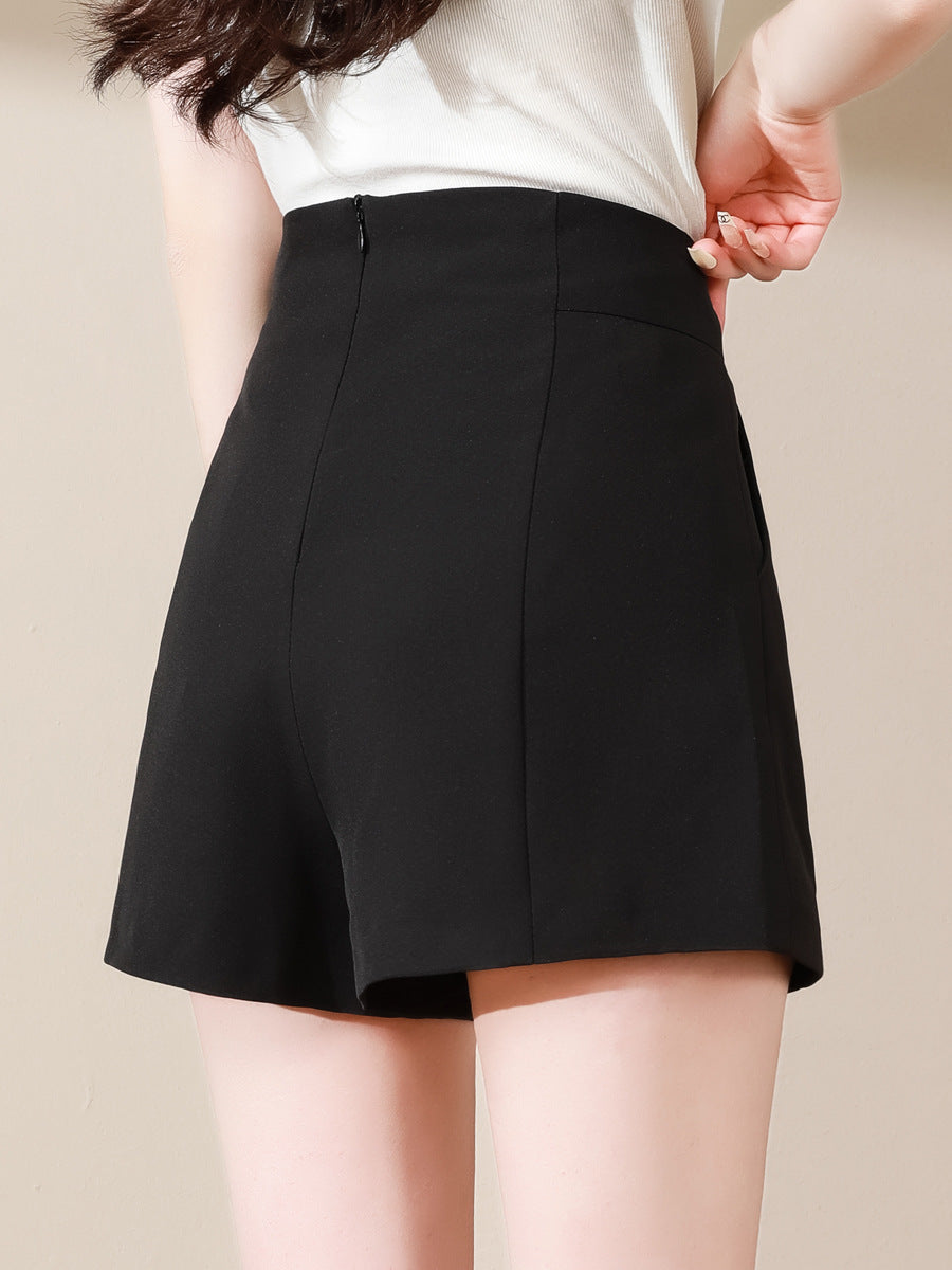 High-Waisted Tailored Black Shorts – Women's Minimalist A-Line Formal Shorts (S–XL)