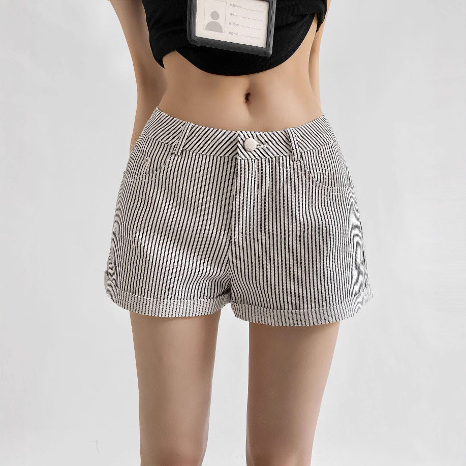 Women's High-Waisted Striped Casual Shorts – Vintage Cotton Blend Straight-Leg Shorts (S–XL)
