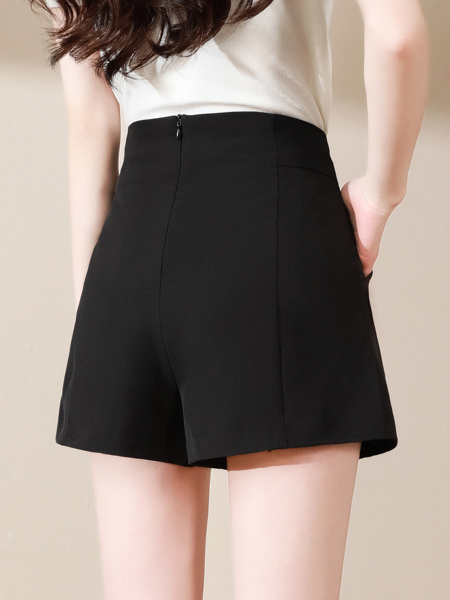 High-Waisted Tailored Black Shorts – Women's Minimalist A-Line Formal Shorts (S–XL)