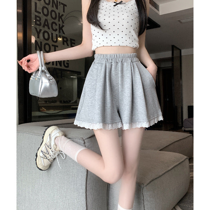 Sweet Lace - Trimmed Grey Casual Shorts