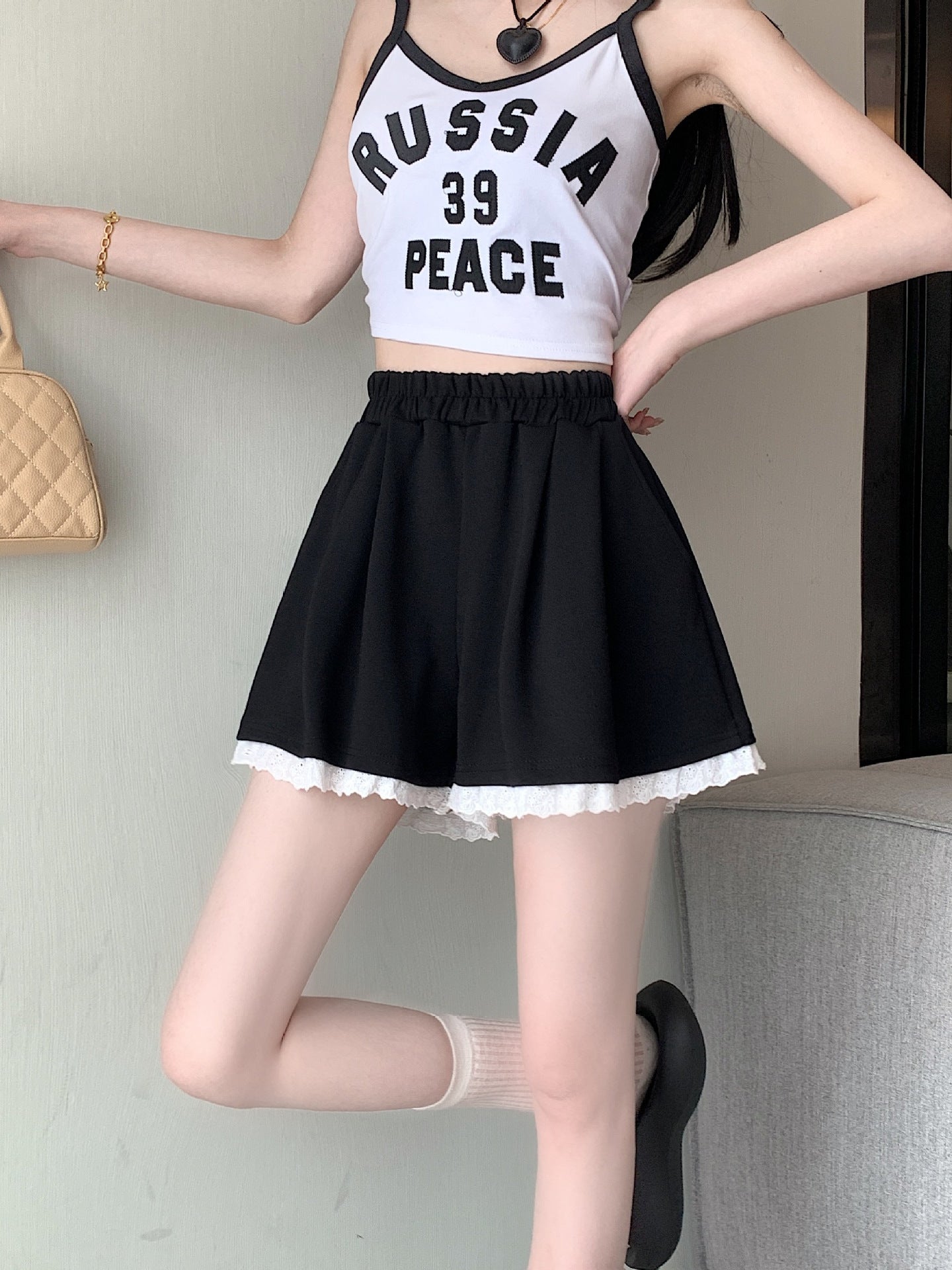 High-Waisted Wide-Leg Shorts with Lace Trim – Women’s Casual Flowy A-Line Shorts (S–XL)