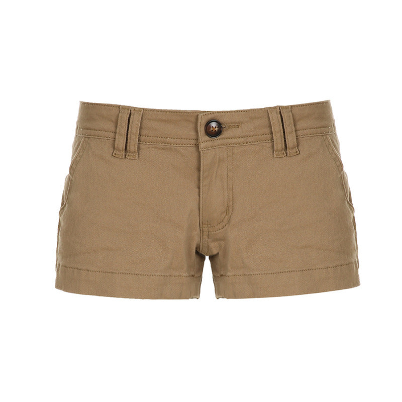 Minimalist Utility-Style High-Waist Cotton Shorts – Solid Color Casual Hot Pants (S–XL)