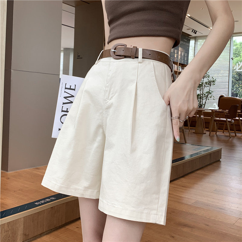 High-Waisted Cream Tailored Shorts – Women's Minimalist Loose-Fit Bermuda Shorts (S–XL)