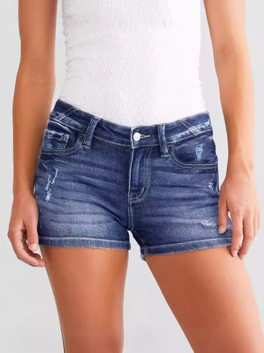 Women's High-Waisted Distressed Denim Shorts – Vintage Washed Stretch Jean Hotpants (S–XL)