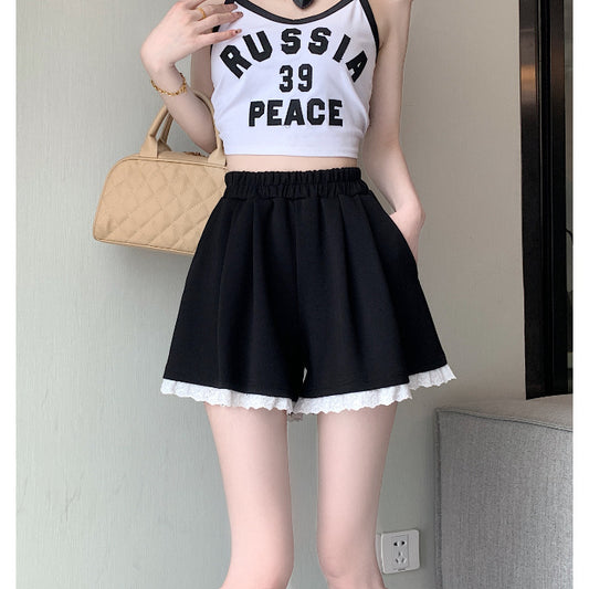 High-Waisted Wide-Leg Shorts with Lace Trim – Women’s Casual Flowy A-Line Shorts (S–XL)