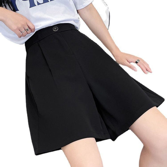 Simple and Stylish Black Wide - Leg Shorts