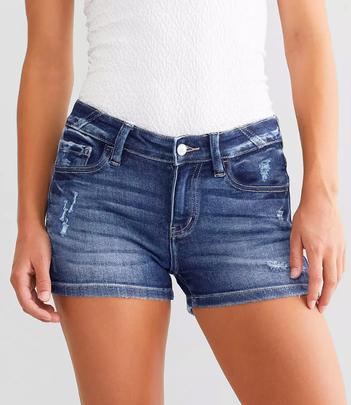 Women's High-Waisted Distressed Denim Shorts – Vintage Washed Stretch Jean Hotpants (S–XL)