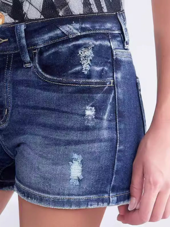 Women's High-Waisted Distressed Denim Shorts – Vintage Washed Stretch Jean Hotpants (S–XL)