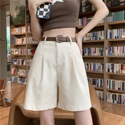 High-Waisted Cream Tailored Shorts – Women's Minimalist Loose-Fit Bermuda Shorts (S–XL)