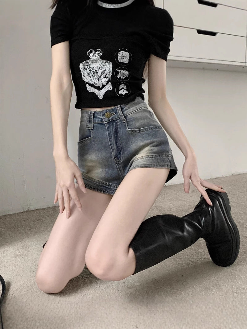 High-Waisted Vintage Washed Denim Hot Shorts – Slim Fit Distressed Summer Shorts (S–XL)