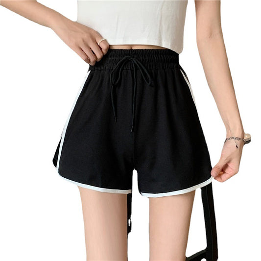 Women's Black Athletic Shorts with White Trim – High Waist Drawstring Casual Activewear (S–XL)