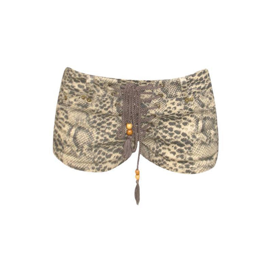 Leopard Print Lace-Up Hot Shorts – Low Waist Sexy Beaded Shorts for Women (S–XL)